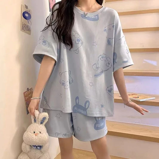 Pijama Feminino de Verão com Camiseta Manga Curta e Short, Leve, Solto e Confortável