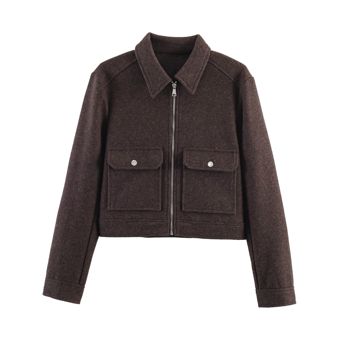 Jaqueta Feminina de Inverno com Zíper e Bolsos, Estilo Curto e Elegante
