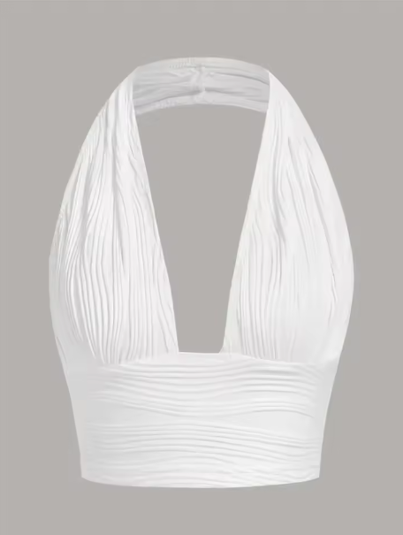 Cropped Feminino Halter Sem Costas com Decote V Profundo