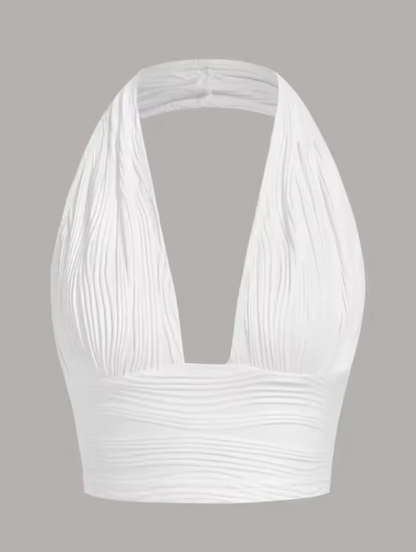 Cropped Feminino Halter Sem Costas com Decote V Profundo