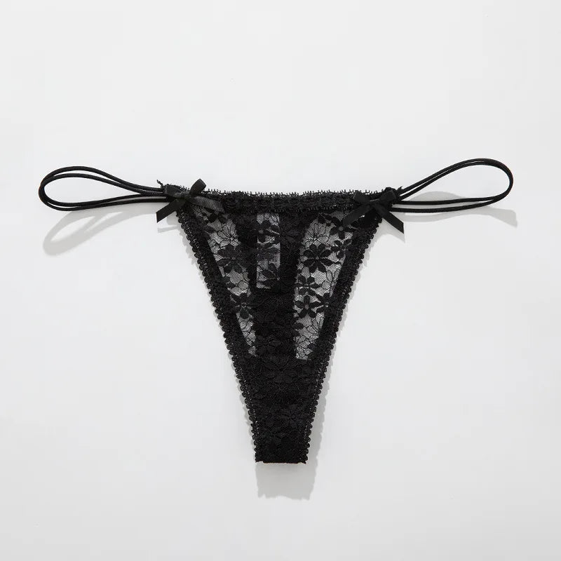 Calcinha Feminina Sexy de Renda com Laço Delicado Cintura Baixa e Tecido Respirável