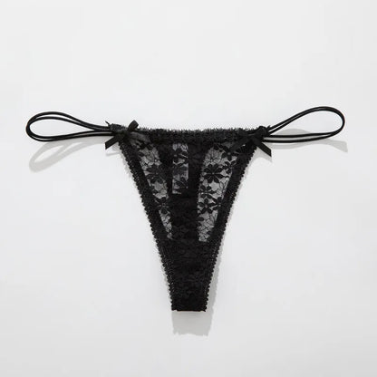 Calcinha Feminina Sexy de Renda com Laço Delicado Cintura Baixa e Tecido Respirável