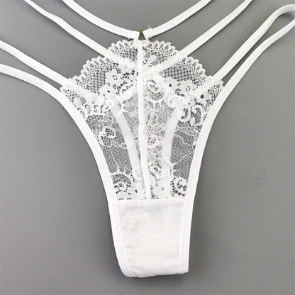 Kit 3 Calcinhas Fio Dental Femininas com Renda Transparente e Cintura Baixa