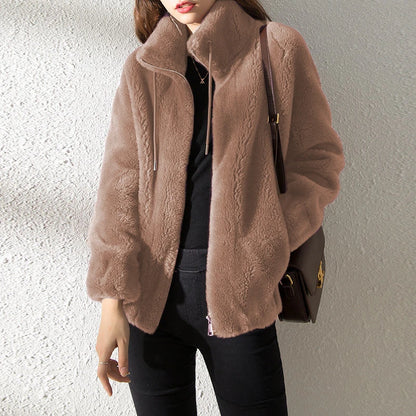 Moletom Feminino Quente em Fleece Dupla Face com Gola Alta e Caimento Solto