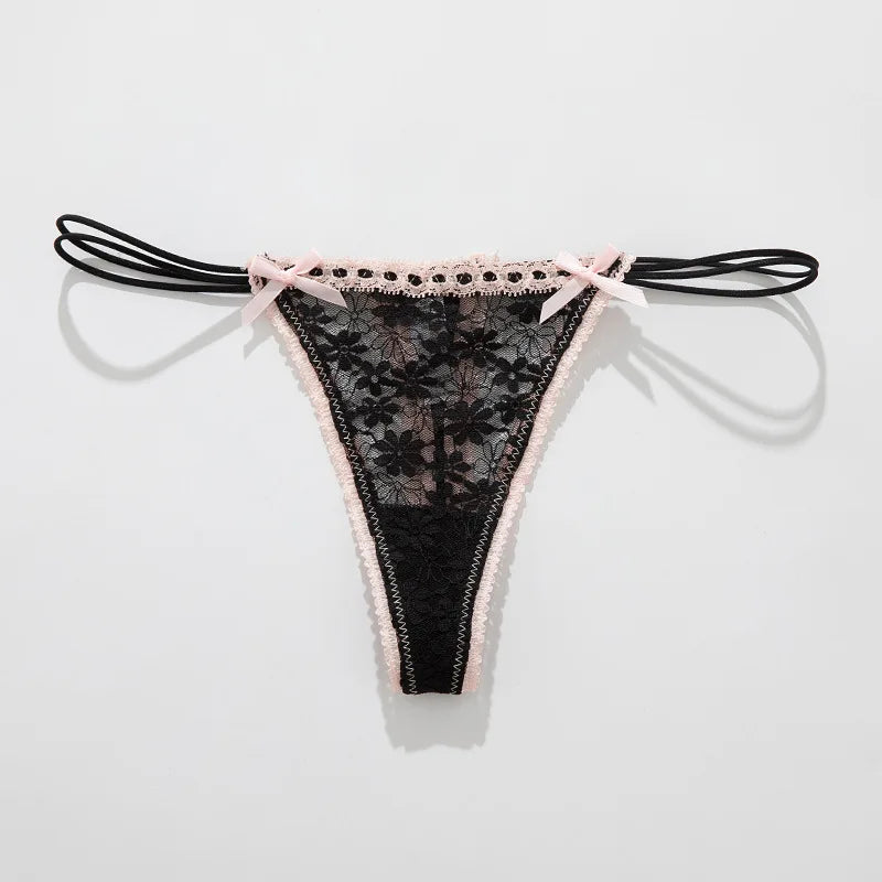 Calcinha Feminina Sexy de Renda com Laço Delicado Cintura Baixa e Tecido Respirável