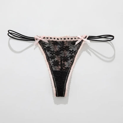 Calcinha Feminina Sexy de Renda com Laço Delicado Cintura Baixa e Tecido Respirável