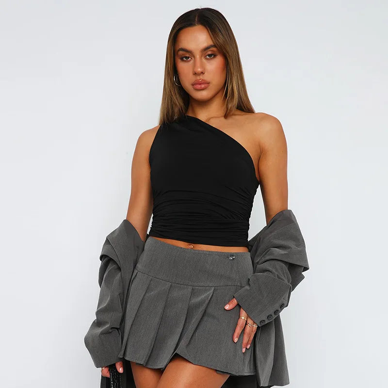 Blusa Feminina Um Ombro Só com Costas Abertas e Caimento Ajustado