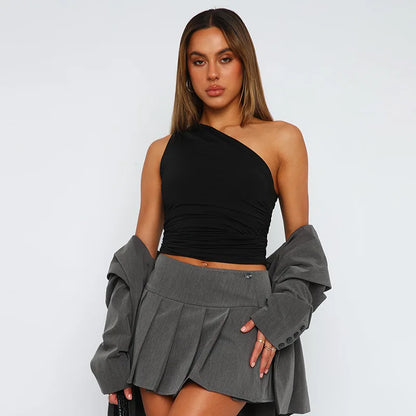Blusa Feminina Um Ombro Só com Costas Abertas e Caimento Ajustado