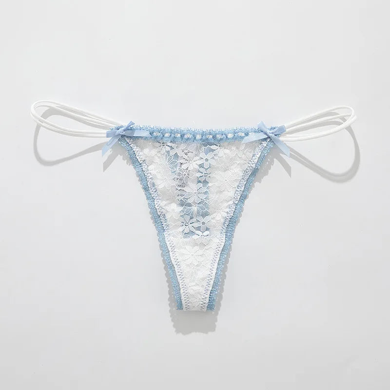 Calcinha Feminina Sexy de Renda com Laço Delicado Cintura Baixa e Tecido Respirável