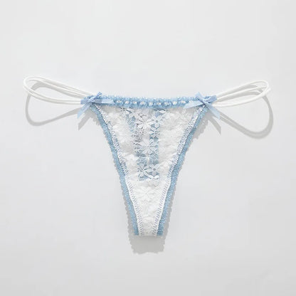 Calcinha Feminina Sexy de Renda com Laço Delicado Cintura Baixa e Tecido Respirável