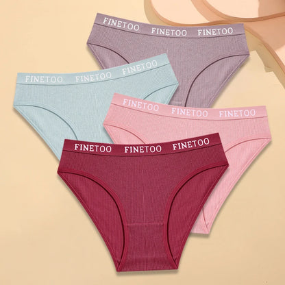 Kit 4 Calcinhas Femininas FINETOO Algodão Listrado Cintura Baixa