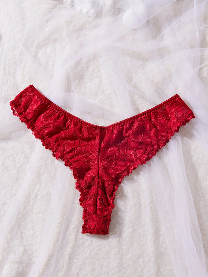Conjunto de Lingerie Feminina em Renda com Camisola e Calcinha Vermelha