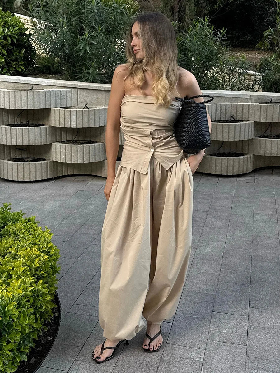 Calça Feminina Bornladies em Algodão 100%, Corte Solto com Perna Ampla e Estilo Casual Sofisticado