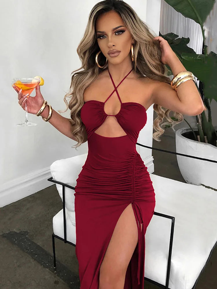 Vestido Midi Feminino Sem Mangas, Costas Abertas e Modelagem Justa