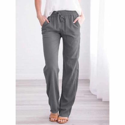 Calça Feminina de Algodão e Linho com Cordão Ajustável e Modelagem Solta