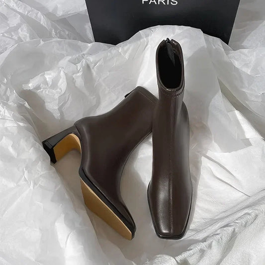 Bota Feminina Cano Curto Vintage Bico Quadrado