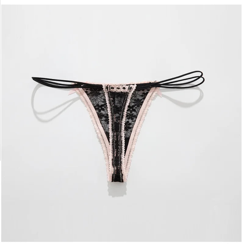 Calcinha Feminina Sexy de Renda com Laço Delicado Cintura Baixa e Tecido Respirável