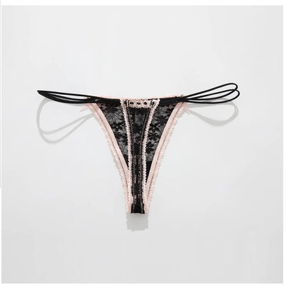 Calcinha Feminina Sexy de Renda com Laço Delicado Cintura Baixa e Tecido Respirável