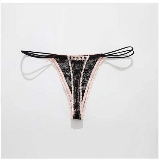Calcinha Feminina Sexy de Renda com Laço Delicado Cintura Baixa e Tecido Respirável