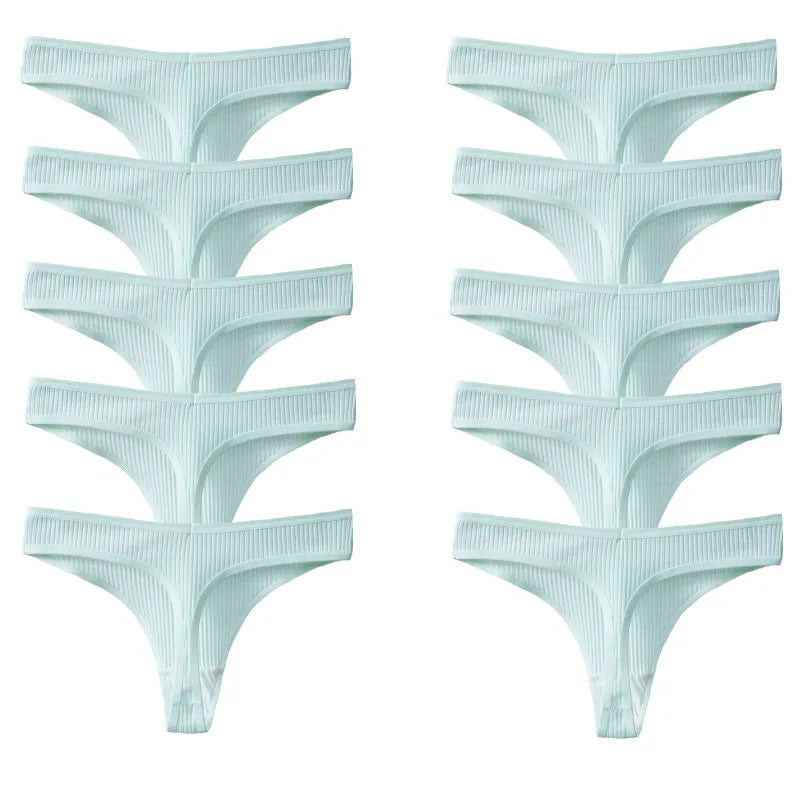 Kit com 10 Calcinhas Femininas em Algodão, Modelo Fio Dental com Design Listrado e Toque Macio