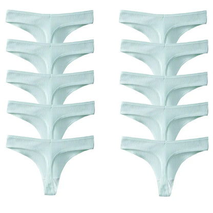 Kit com 10 Calcinhas Femininas em Algodão, Modelo Fio Dental com Design Listrado e Toque Macio