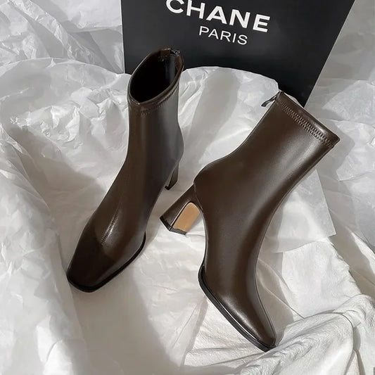 Bota Feminina Cano Curto Vintage Bico Quadrado