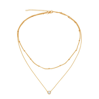 Colar Feminino Duplo em Aço Inoxidável com Pingente de Zircônia e Design Elegante