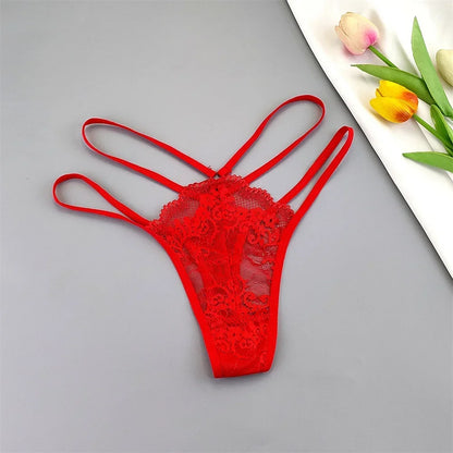Kit 3 Calcinhas Fio Dental Femininas com Renda Transparente e Cintura Baixa