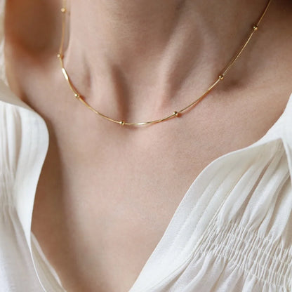 Colar Gargantilha Feminino em Aço Inoxidável com Corrente de Esferas
