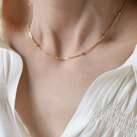 Colar Gargantilha Feminino em Aço Inoxidável com Corrente de Esferas