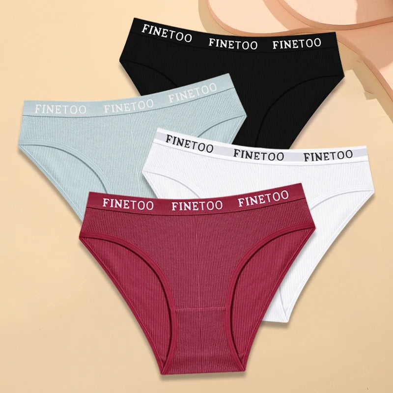 Kit 4 Calcinhas Femininas FINETOO Algodão Listrado Cintura Baixa