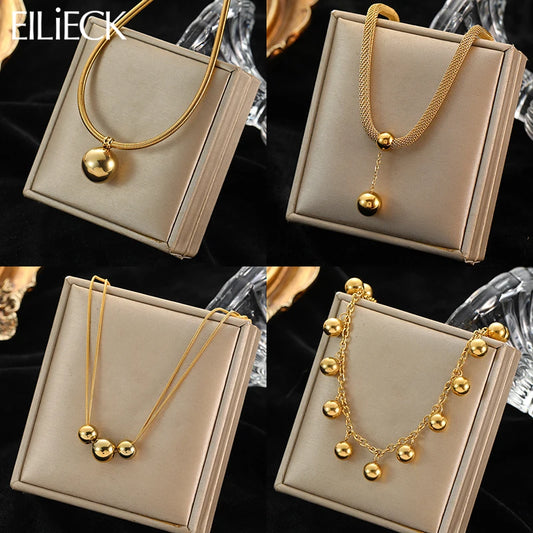 Colar Feminino em Aço Inoxidável 316L Dourado com Pingente de Esferas Vazadas