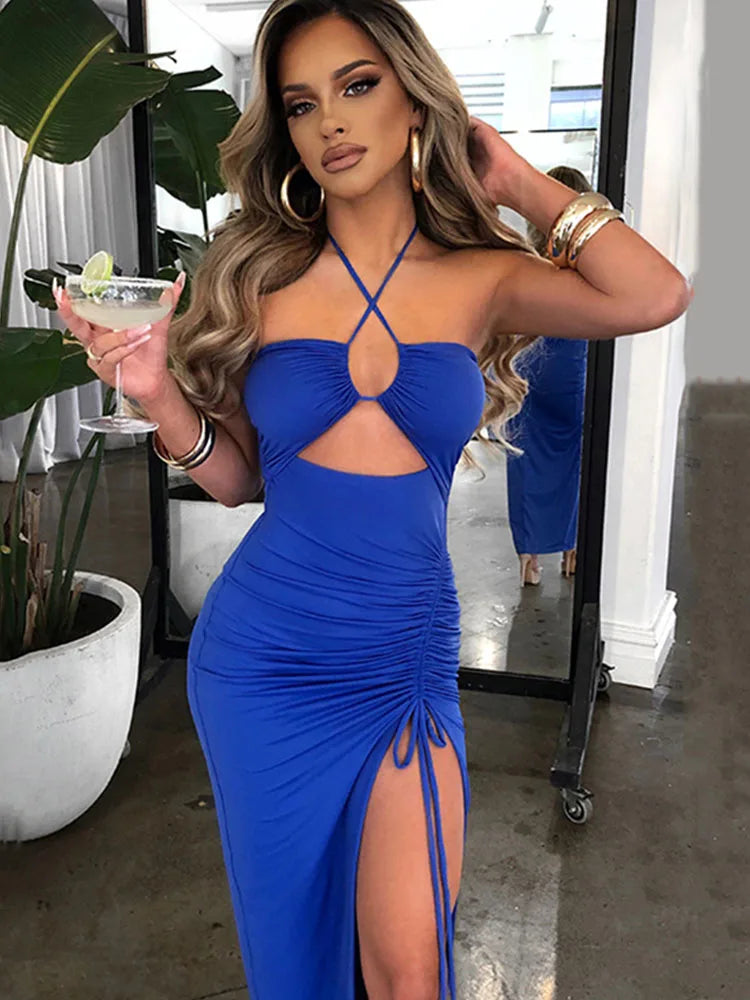 Vestido Midi Feminino Sem Mangas, Costas Abertas e Modelagem Justa