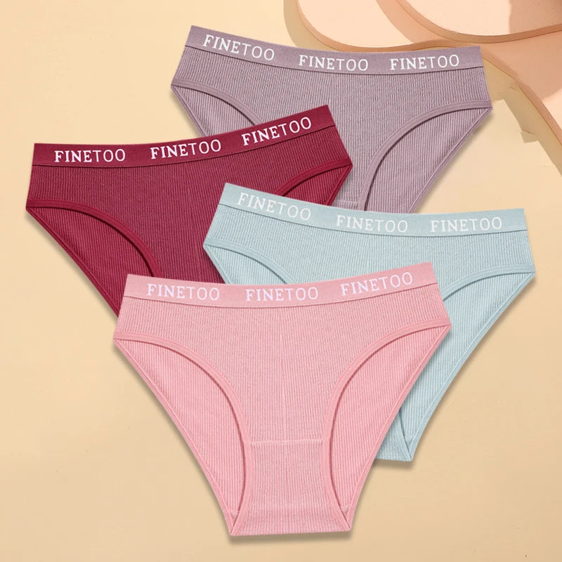 Kit 4 Calcinhas Femininas FINETOO Algodão Listrado Cintura Baixa