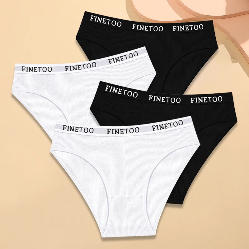 Kit 4 Calcinhas Femininas FINETOO Algodão Listrado Cintura Baixa