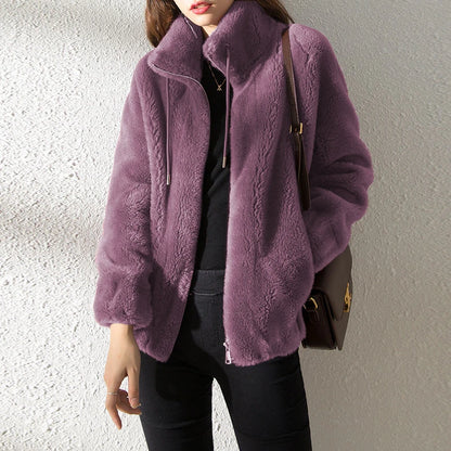 Moletom Feminino Quente em Fleece Dupla Face com Gola Alta e Caimento Solto