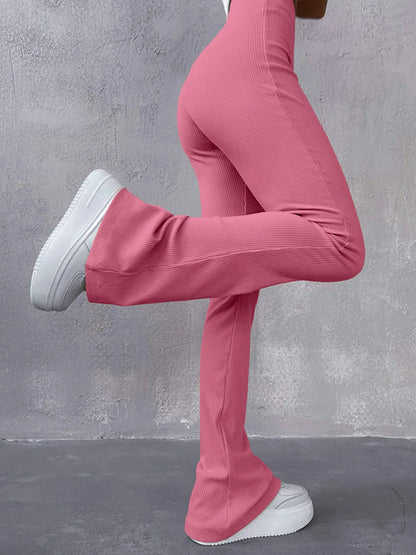 Calça Feminina Slim Flare Canelada Cintura Alta Modelagem