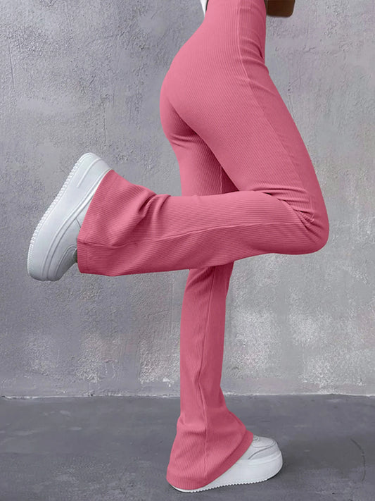 Calça Feminina Slim Flare Canelada Cintura Alta Modelagem