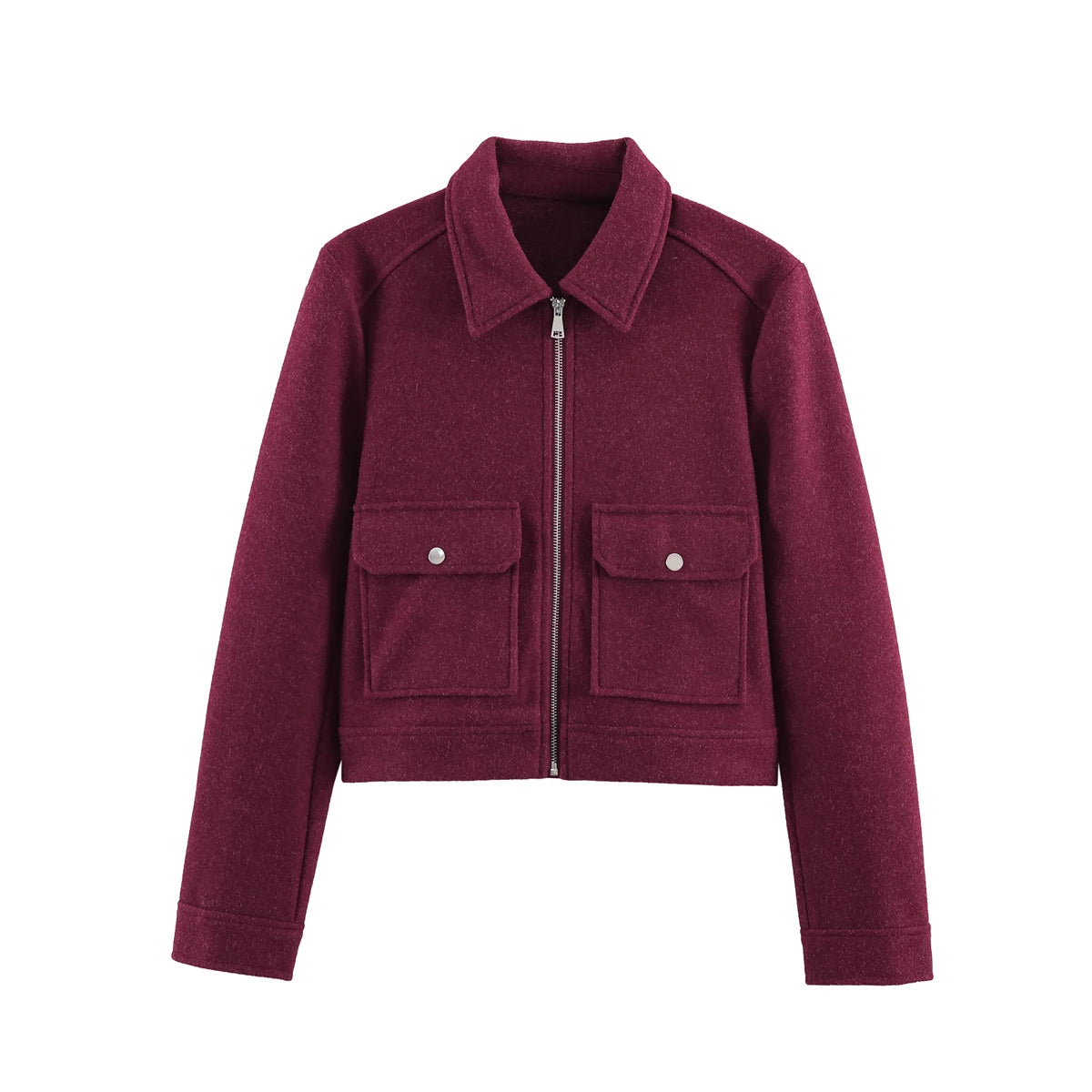 Jaqueta Feminina de Inverno com Zíper e Bolsos, Estilo Curto e Elegante