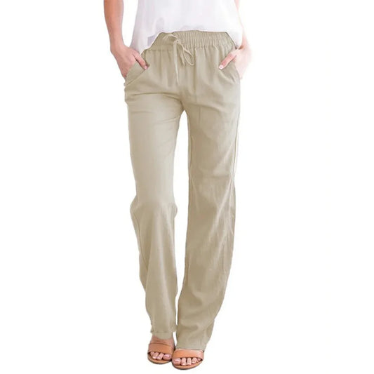 Calça Feminina de Algodão e Linho com Cordão Ajustável e Modelagem Solta