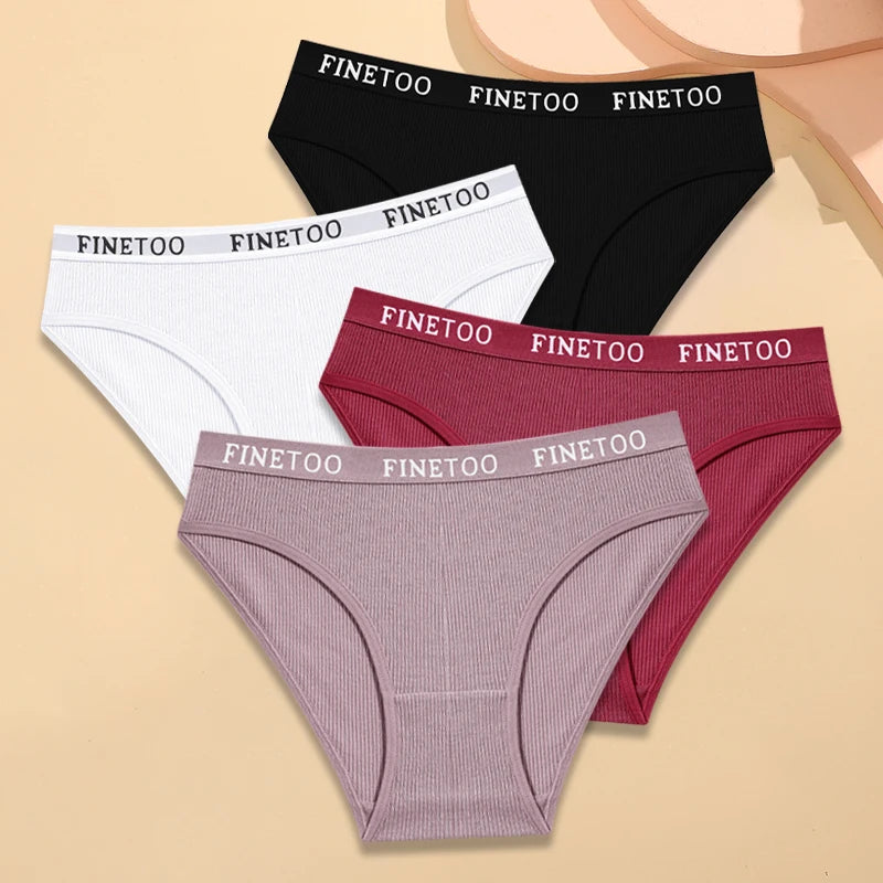 Kit 4 Calcinhas Femininas FINETOO Algodão Listrado Cintura Baixa