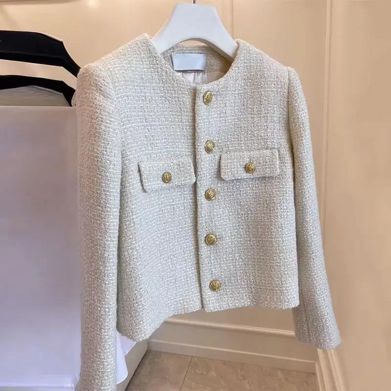 Casaco Feminino Tweed com Botões Dourados