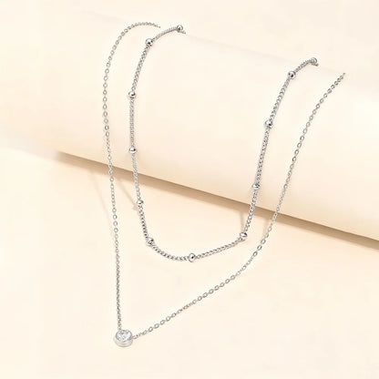 Colar Feminino Duplo em Aço Inoxidável com Pingente de Zircônia e Design Elegante