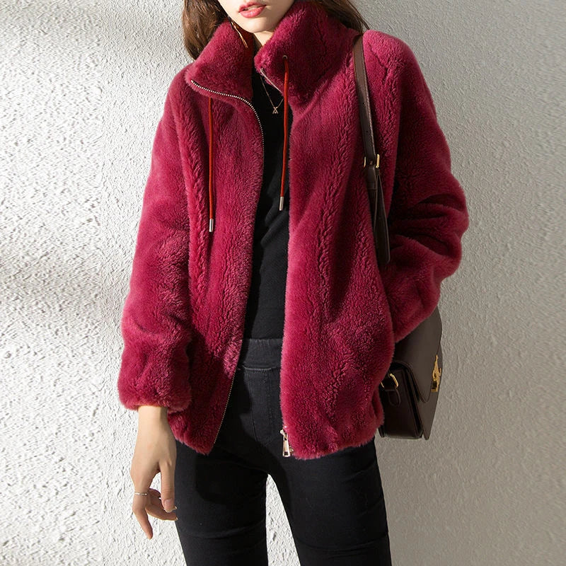 Moletom Feminino Quente em Fleece Dupla Face com Gola Alta e Caimento Solto