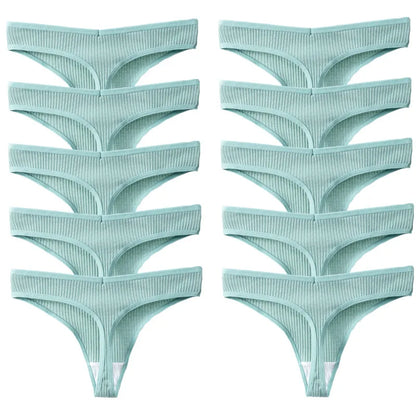 Kit com 10 Calcinhas Femininas em Algodão, Modelo Fio Dental com Design Listrado e Toque Macio