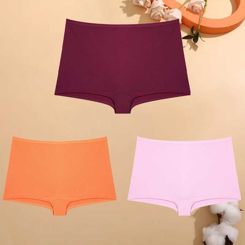 Kit 3 Calcinhas Femininas Boxer de Algodão Cintura Baixa