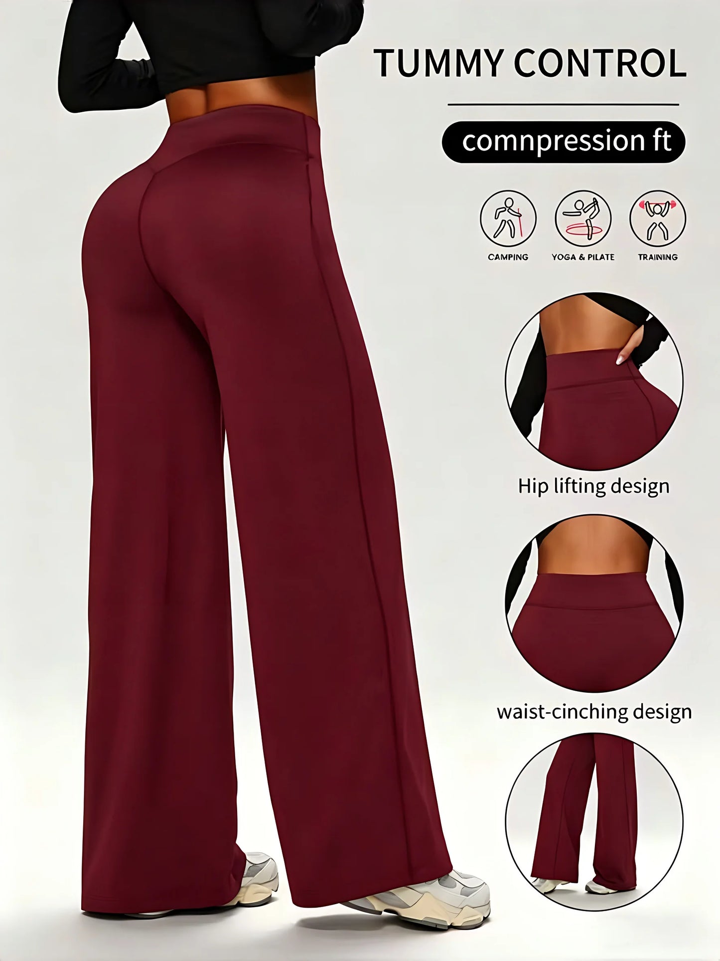 Calça Feminina Fitness Wide Leg com Cintura Alta, Compressão e Caimento Sofisticado