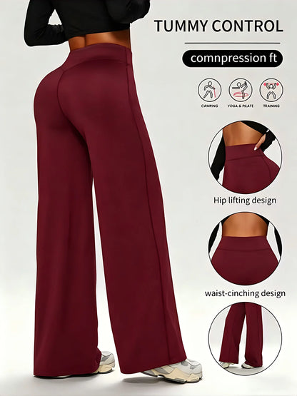 Calça Feminina Fitness Wide Leg com Cintura Alta, Compressão e Caimento Sofisticado