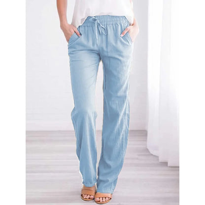 Calça Feminina de Algodão e Linho com Cordão Ajustável e Modelagem Solta