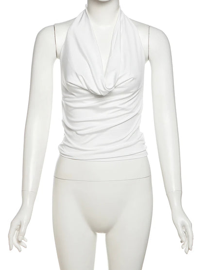 Top Feminino Nibber Halter com Costas Abertas e Franzido Ajustado